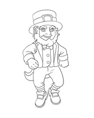 Dansing leprechaun cartoon for St.Patrick's day. Vector isolated illustration. Can used for coloring book, printing on clothes, banners, posters, web design.