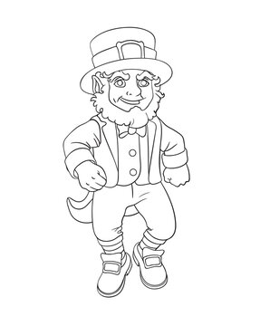 Dansing leprechaun cartoon for St.Patrick's day. Vector isolated illustration. Can used for coloring book, printing on clothes, banners, posters, web design.