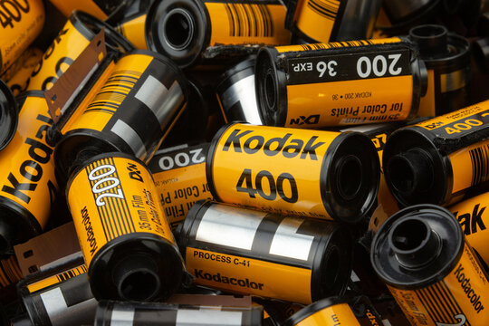  A lot of Kodak film cartridge. Used and empty cartridges colorful film: Latvia, Talsi, february 26, 2021