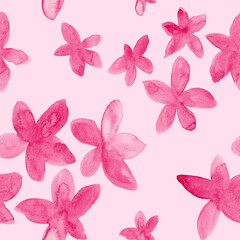 Pink blossom flowers watercolor painting - seamless pattern on rosy background
