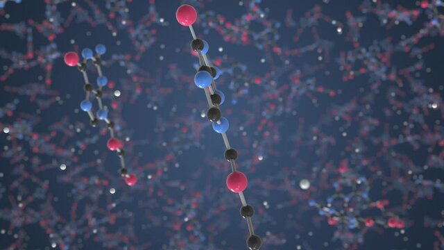 Molecule of generic aciclovir. Molecular model, science related looping 3d animation