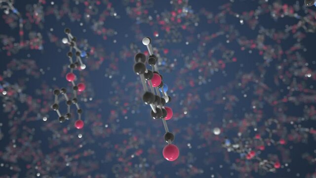 Molecule of atropine. Molecular model, science related looping 3d animation