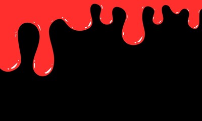 Blood drops. Liquid dripping drops of red paint. Rectangular black and red background. Empty place.