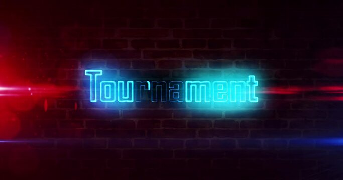 Tournament concept, cyber sport play, esport gaming championship and online video game intro sign on brick wall loop. 3d rendering loopable and seamless abstract animation.