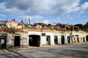 Damaged and demolished buildings in Petrinja. Strong earthquake hit Croatia. Ruined houses damaged...