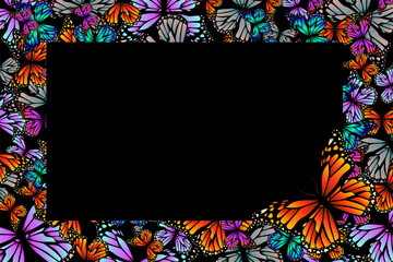Horizontal frame with butterflies. Vector illustration