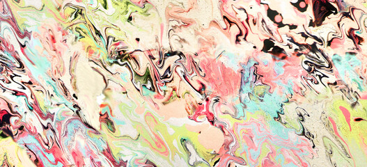 Marbled paper art background, with bright and pretty colors. Inkscapes made with acrylic