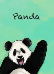panda with the inscription panda on a green background © Oksana