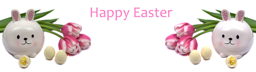 Easter eggs. Happy Easter card. Multi-colored Easter eggs. Easter. Easter eggs on a white background. Easter bunny. Banner. Copy space