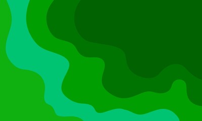 Wavy shapes, lines, curvilinear multicolored stripes. Abstract green rectangular background. Colored paper effect with shadows.