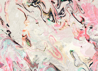 Marbled paper art background, with bright and pretty colors. Inkscapes made with acrylic