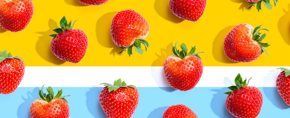 Fresh red strawberries overhead view - flat lay