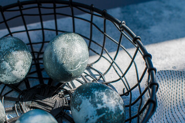 Marble Blue Easter Egg on grey background