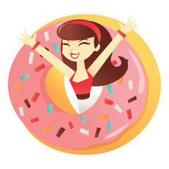 Cartoon Donut Girl Surprise