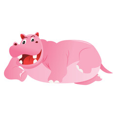 Cartoon Pink Hippo Lying Down