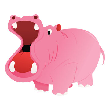 Cartoon Pink Hippo Wide Mouthed
