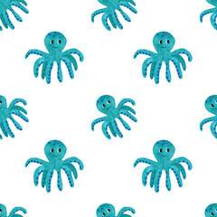 Seamless pattern with cute octopus illustrations for backdrops, fabric, prints, kids. 