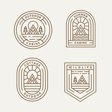 set of cottage and cabin minimalist line art logo template vector design illustration. simple modern estate logo concept