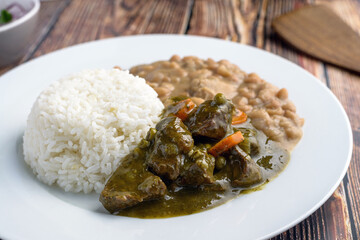 Teasty Peruvian food beans with beef Seco con frejoles