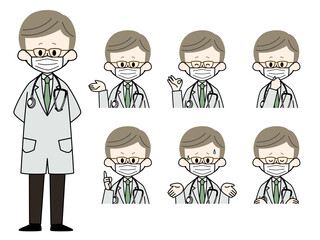 マスクをしている男性医師の表情セット