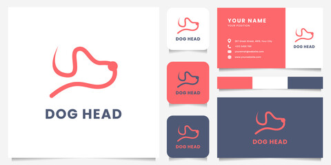 Simple and minimalist line art dog head logo with business card, icon, and color palette