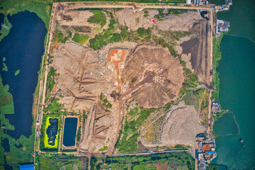 Aerial view of Mutual waste treatment plant, a quarry in Dhaka, Bangladesh.