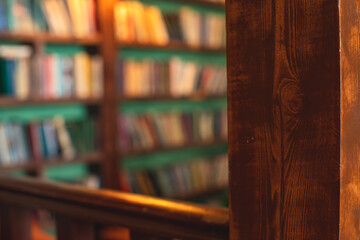Old university college library interior with a bookshelves, books and bookcase, classic style school interior archive with wooden ladder