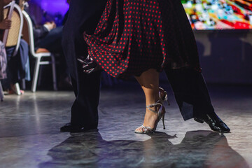 Dancing shoes of young couple, Couples dancing traditional latin argentinian dance milonga in the...