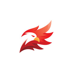 Bird Eagle Falcon Head and Wing Feather Mascot Logo