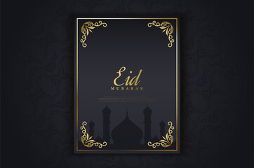 Eid mubarak greeting card with ornament pattern background