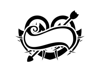 Black and White Heart Shape Abstract Tattoo Design - Floral