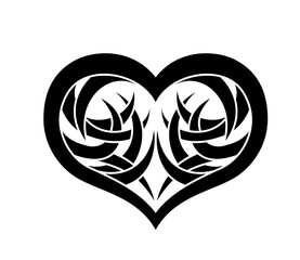 Black and White Heart Shape Abstract Tattoo Design - Floral