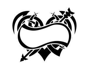 Black and White Heart Shape Abstract Tattoo Design - Floral