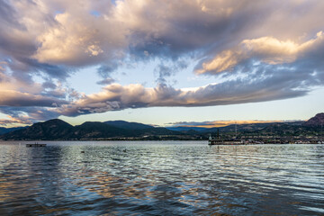 Beautiful lake in British Columbia Canada mountains cloudy morning.