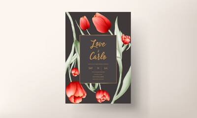 Beautiful red tulip flower wedding invitation card
