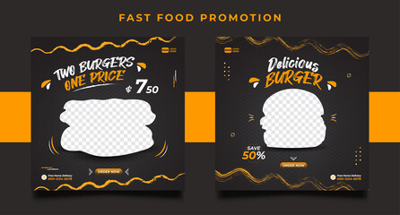 Burger food menu promotion social media post banner templates.