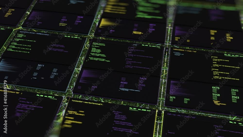 Poster complex technology with abstract data blocks, seamless loop. animation. internet, artificial intelli