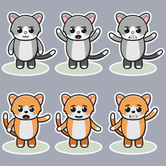 Vector illustration of cute Cat cartoon. Cute Cat expression character design bundle. Good for icon, logo, label, sticker, clipart.