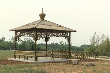 Handmade bamboo pavilion in the park, vintage building