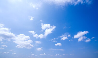 Sunny weather, white clouds and blue sky background, copy space