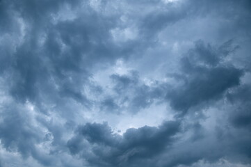 Close-up of dark clouds in the sky, cumulus clouds before the storm
