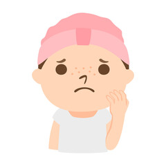 Obraz premium 顔にあるそばかすに悩んでる女の子のイラスト。