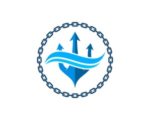 Circular chain with trident and beach wave