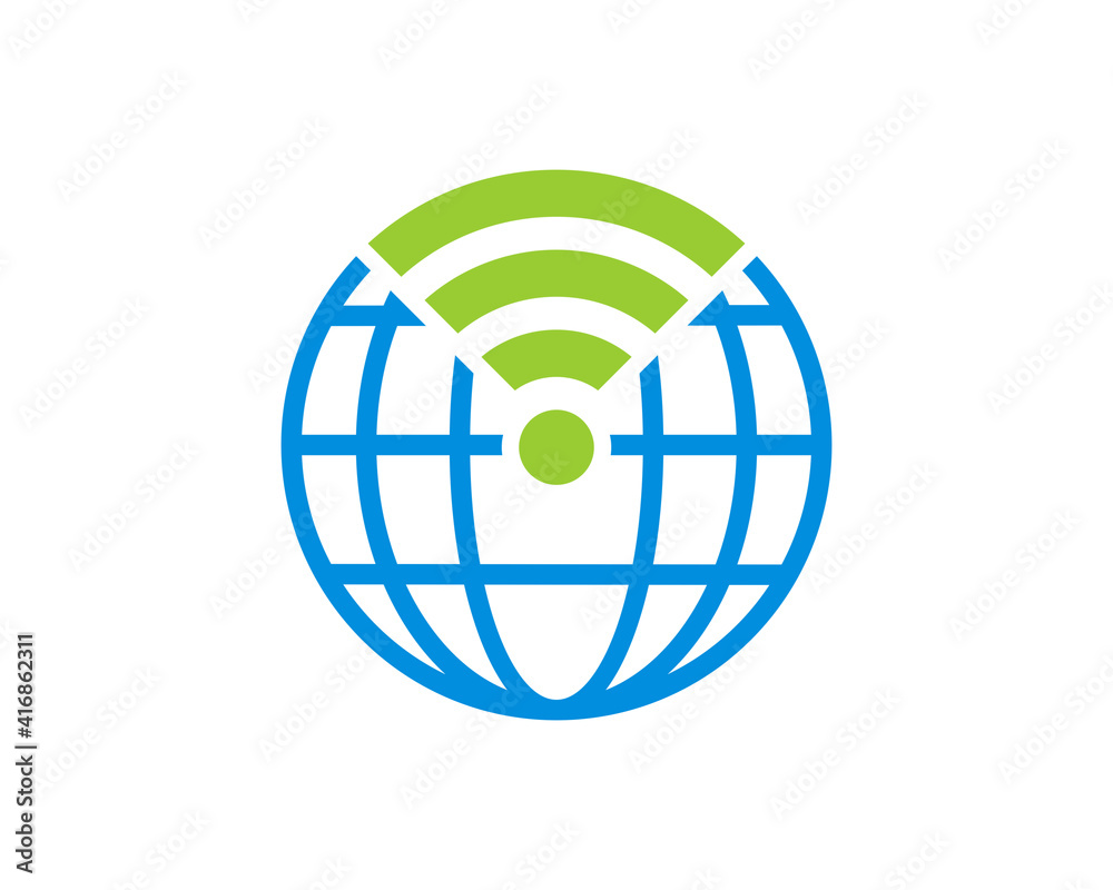 Sticker globe with network connection symbol in the middle