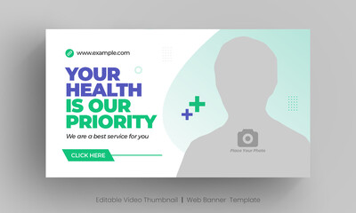 Medical healthcare web banner template and video thumbnail. Editable promotion banner design. Dental hospital clinic social media layout