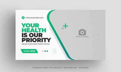 Medical healthcare web banner template and video thumbnail. Editable promotion banner design. Dental hospital clinic social media layout