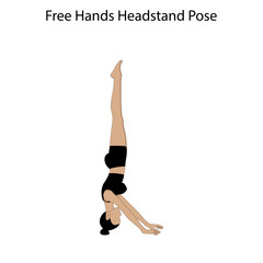 Free hands headstand pose yoga workout. Healthy lifestyle vector illustration