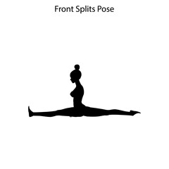 Front splits pose yoga workout silhouette. Healthy lifestyle vector illustration
