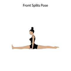 Front splits pose yoga workout. Healthy lifestyle vector illustration