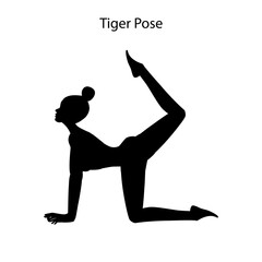 Tiger pose yoga workout silhouette. Healthy lifestyle vector illustration